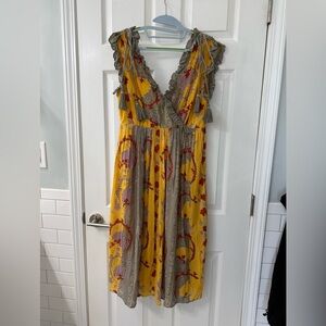 Anthropologie - Let Me Be - Floral Dress in Yellow and Gray with beading